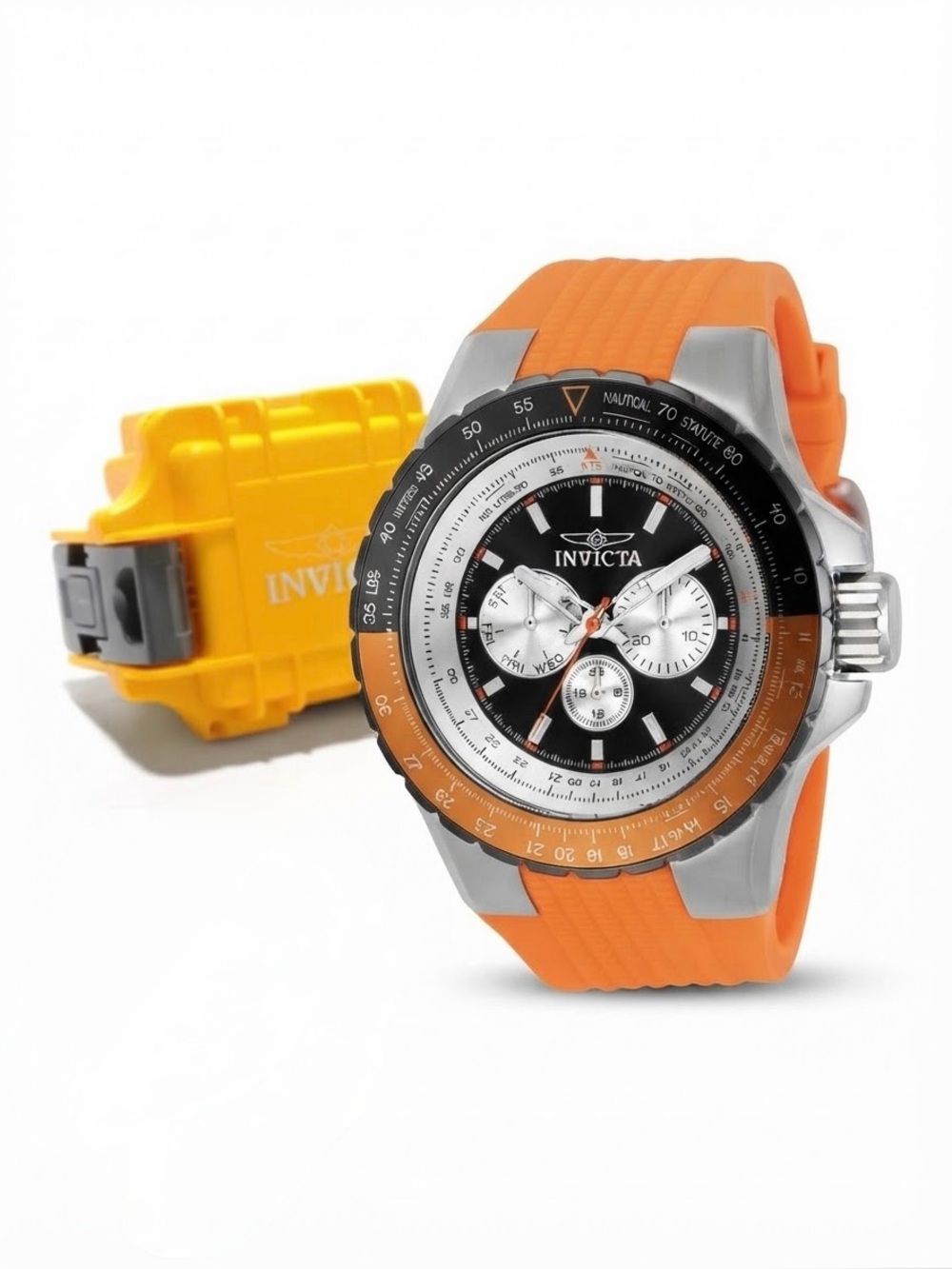 NWT Invicta Aviator Skyshock Men's Watch 50mm Orange + Dive Impact Case (33035)